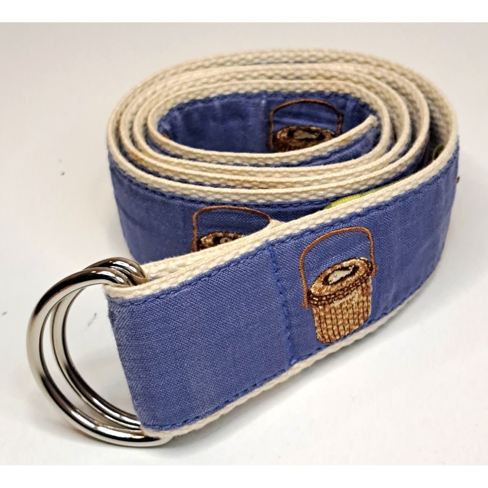 CJ Laing Embroidered Fish Basket D-Ring Belt Women's Small‎ Cotton Preppy Summer